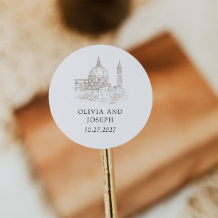 Sticker Rond Noir et blanc   Mariage d'illustration italien