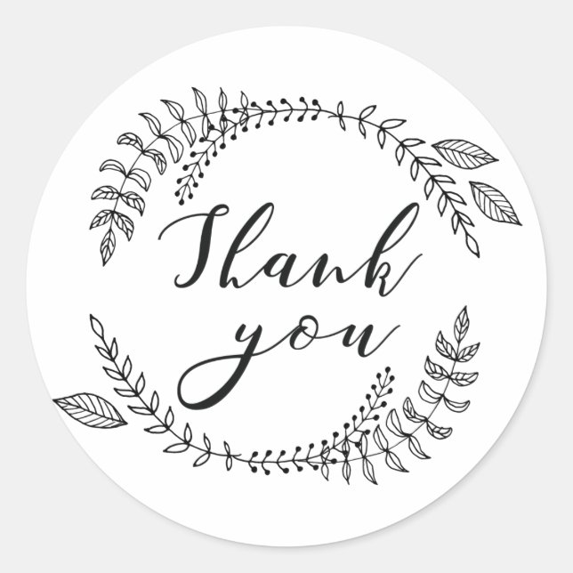 Sticker Rond Noir et blanc merci. Couronne mariage moderne (Devant)