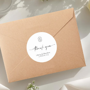 Sticker Rond Noir et Blanc Monogramme de mariage chic et mode