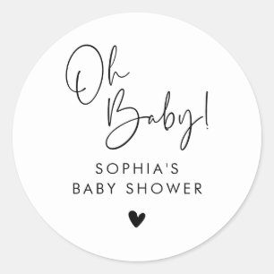 Sticker Rond Noir et blanc Oh Baby Baby shower moderne Boho