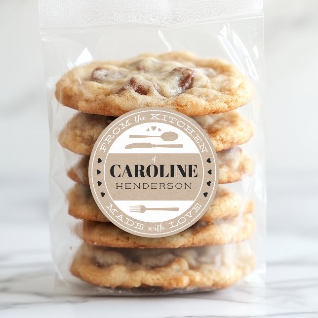 Sticker Rond Noir et Blanc sur Beige Cadeau Gourmand Fait avec  (Créateur téléchargé)