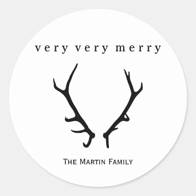 Sticker Rond Noir et blanc Très joyeux avec Antlers (Devant)
