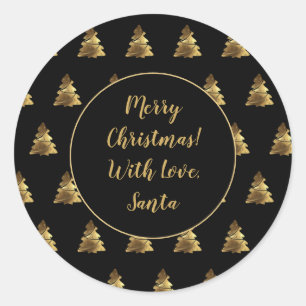 Sticker Rond Noir et Faux Gold Christmas Tree Motif