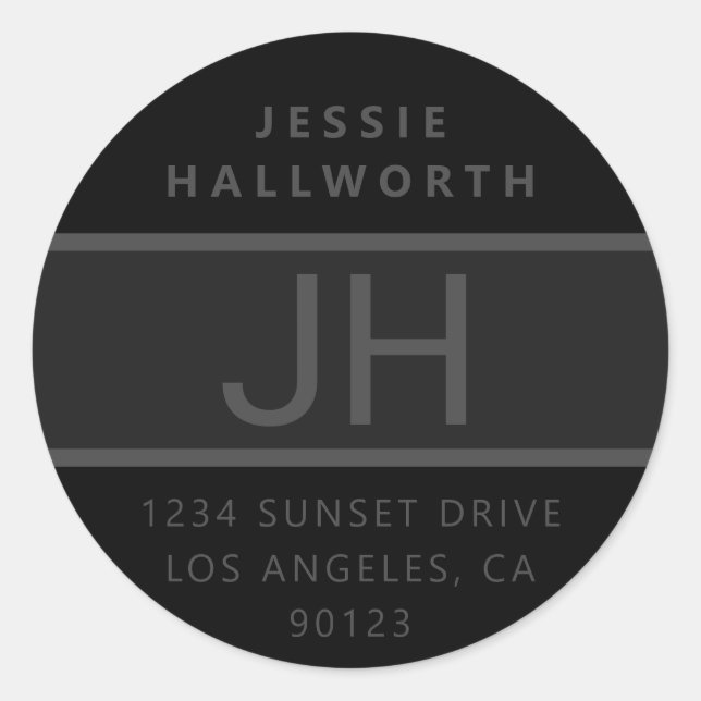 Sticker Rond Noir et gris moderne Gras Monogramme (Devant)