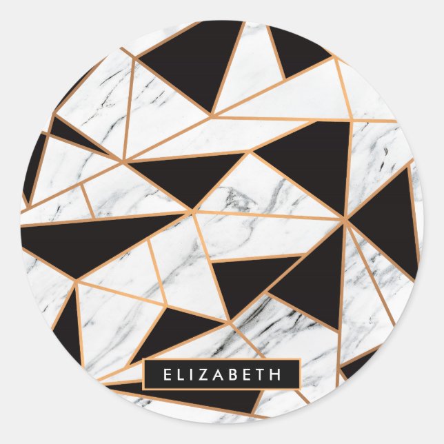 Sticker Rond Noir et Marbre blanc (Devant)