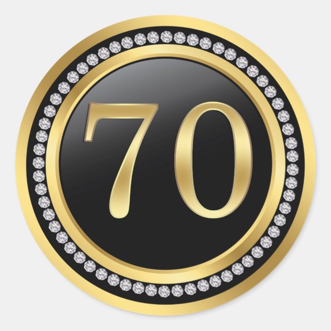 Sticker Rond Noir et or, diamants imprimés 70e anniversaire (Devant)