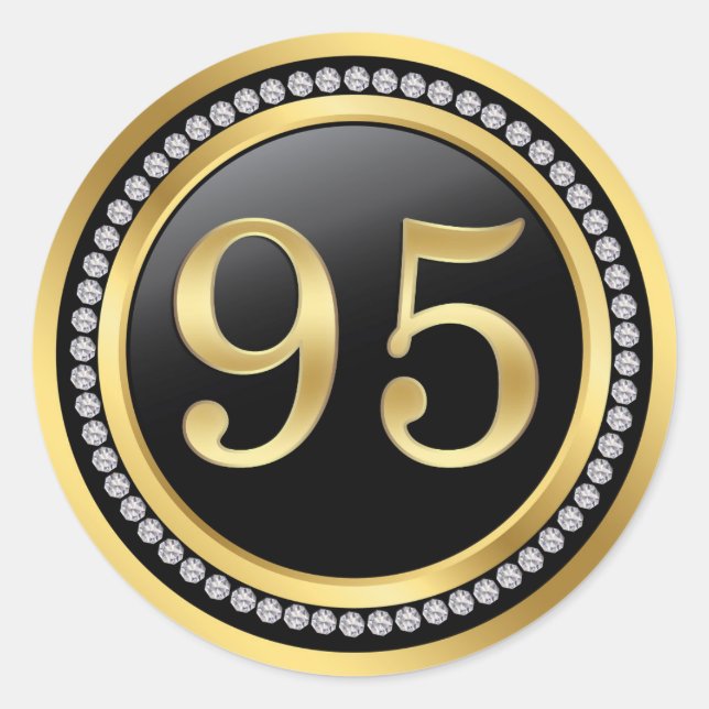 Sticker Rond Noir et or, diamants imprimés 95e anniversaire (Devant)