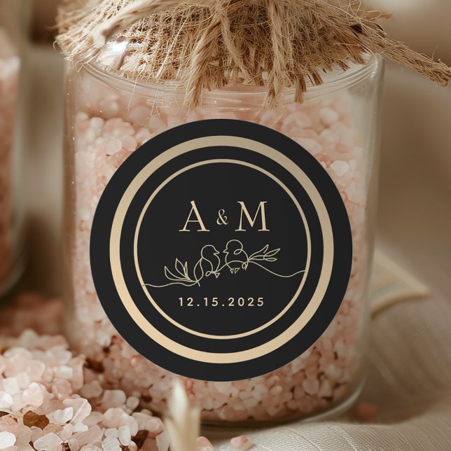 Sticker Rond Noir et or Monogramme mariage Faveur (Créateur téléchargé)