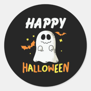 Sticker Rond Noir et orange avec fantôme Joyeux Halloween