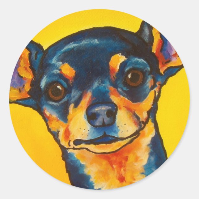 Sticker Rond Noir et Tan Chihuahua (Devant)