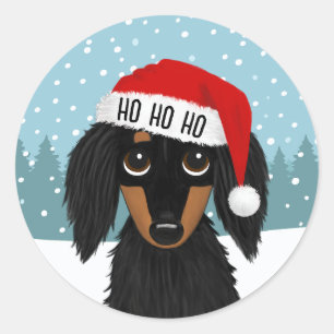 Sticker Rond Noir et Tan Dachshund Père Noël