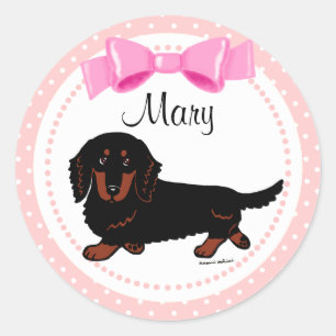 Sticker Rond Noir et teckel aux cheveux longs bronzage 1