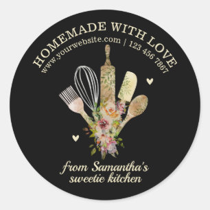 Sticker Rond Noir Fait maison avec amour Traiteur Boulangerie C