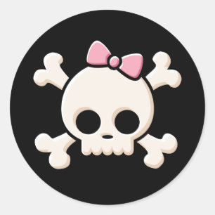 Sticker rond noir fille crâne mignon