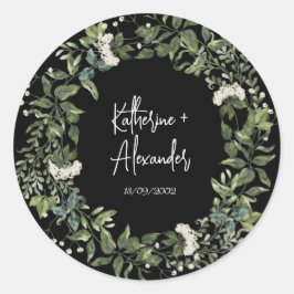 Sticker Rond Noir floral mariage Lily Invitation classiques