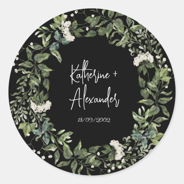 Sticker Rond Noir floral mariage Lily Invitation classiques (Devant)