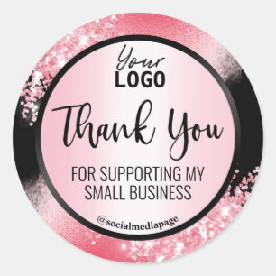 Sticker Rond Noir glamour avec Merci de Parties scintillant ros