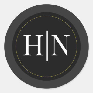 Sticker Rond Noir Gris Or Moderne Minimal Mariage élégant