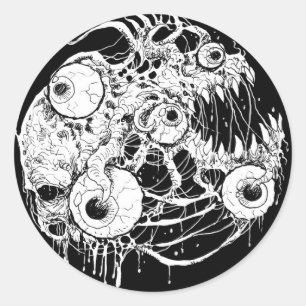 Sticker Rond Noir Inkwork d'horreur de globe oculaire