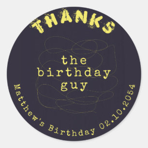 Sticker Rond Noir Jaune Anniversaire Distressed Type Merci C