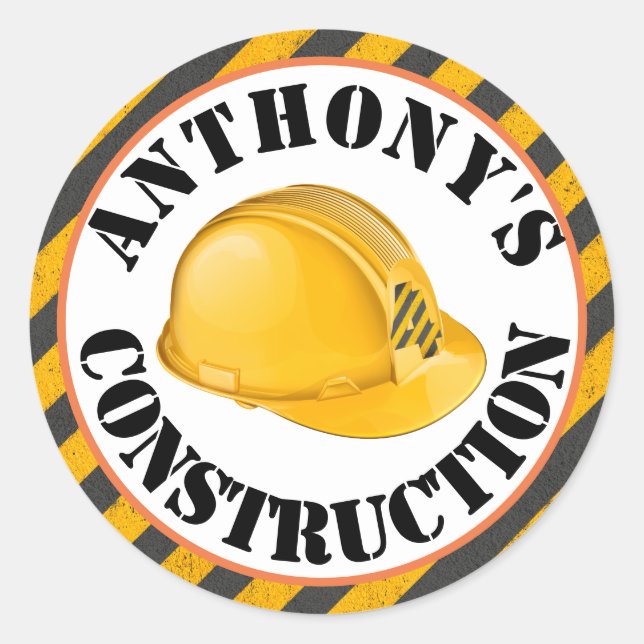 Sticker Rond Noir & Jaune Construction Casquette dur 4e anniver (Devant)