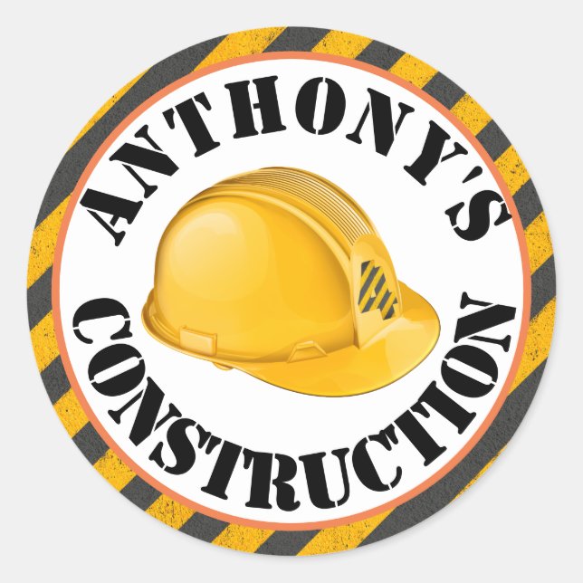 Sticker Rond Noir & Jaune Construction Casquette dur 4e anniver (Devant)