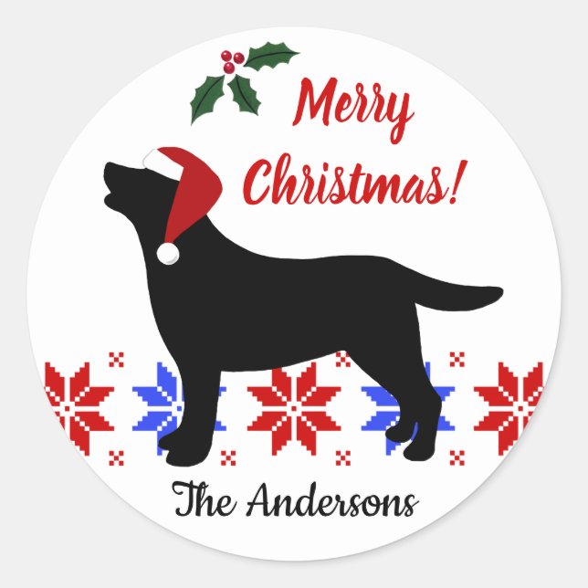 Sticker Rond Noir Labrador Silhouette Père Noël Noël (Devant)