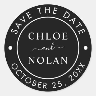Sticker Rond Noir Mariage Enregistrer la date Script moderne