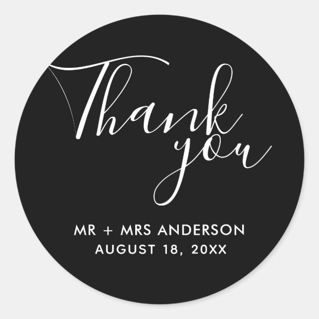Sticker Rond Noir Mariage Merci Faveur de mariage (Devant)
