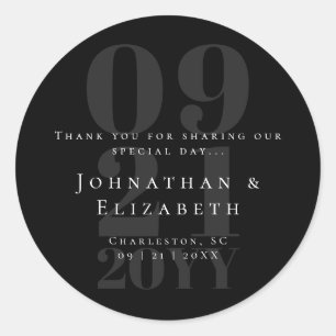 Sticker Rond Noir minimaliste Gras Type Mariage Faveur