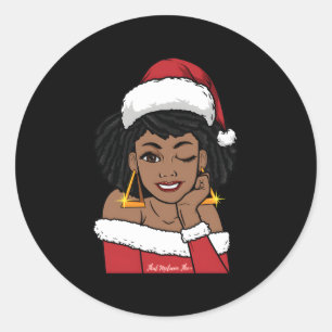 Sticker Rond Noir Mme Claus W Afro Winking Africain-Américain