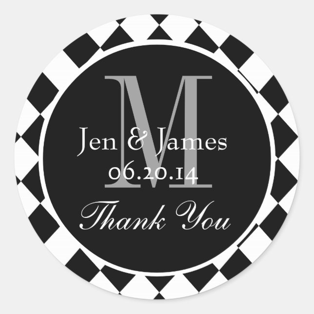 Sticker Rond Noir Mod Motif mariage Favoriser Merci (Devant)