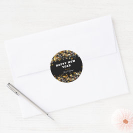 Sticker Rond Noir moderne Joyeux Nouvel An Parties scintillant 
