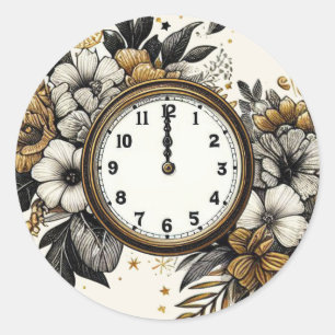 Sticker Rond Noir & Or Nouvel An Mariage