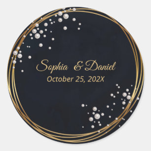 Sticker Rond Noir Or Perle Diamant Arc Luxe Formel