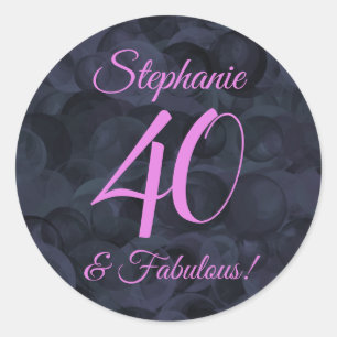 Sticker Rond Noir rose 40 et Fabuleux Anniversaire Favor