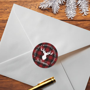Sticker Rond Noir rouge et noir Buffalo plaid Noël