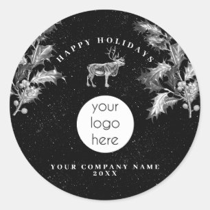 Sticker Rond Noir Rustique Blanc Vacances Affaires Logo Noël