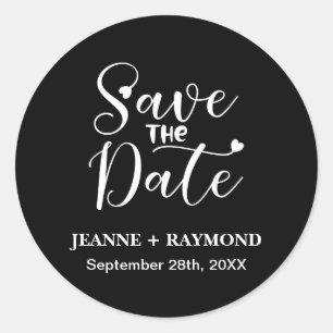 Sticker Rond Noir simple calligraphie mariage Enregistrer la da