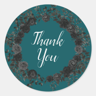 Sticker Rond Noir Turquoise Rose gothique Elégant Mariage
