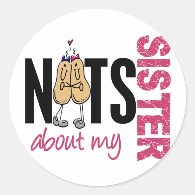 Sticker Rond Noix À Propos De Ma Soeur 1 Rose (Devant)