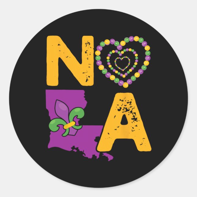 Sticker Rond Nola New Orleans 504 Mardi Gras (Devant)