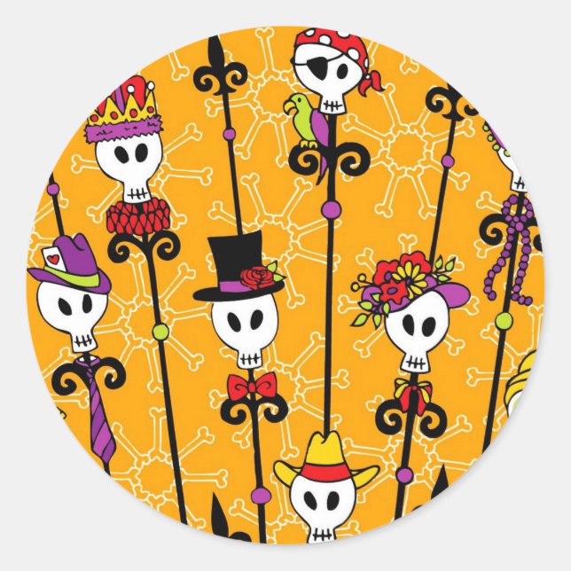 STICKER ROND NOLA VOODOO SKULL MARDI GRAS PARTY (Devant)