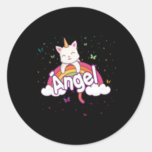 Sticker Rond Nom ÃNgel Avec Beau Caticorn