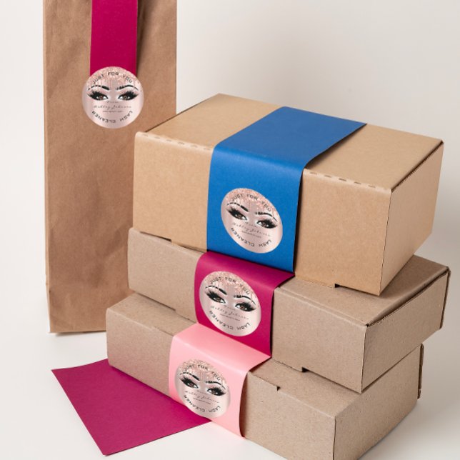 Sticker Rond Nom Beauté Lashes Lashes Pink Gold Lashes Cleaner (Name Beauty Lashes Drips Pink Gold Lashes Cleaner Classic Round Sticker)