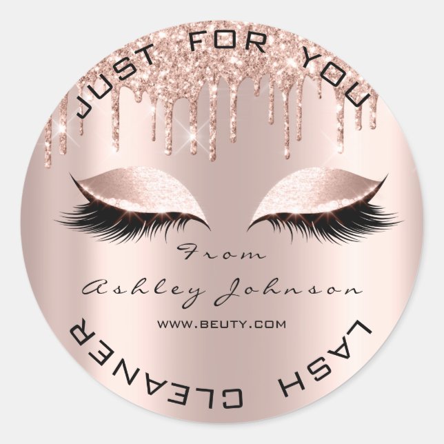 Sticker Rond Nom Beauté Lshes Drips Pink Gold Lashes Cleaner (Devant)