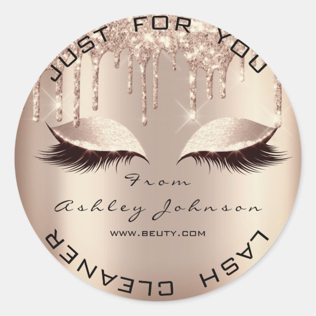 Sticker Rond Nom Beauté Lshes Drips Pink Gold Lashes Cleaner (Devant)