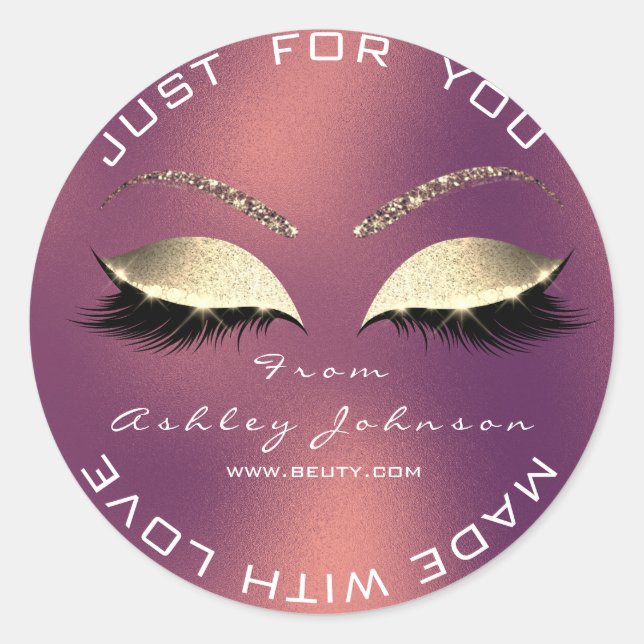Sticker Rond Nom Beauté Salon Parties scintillant Cuivre Rose M (Devant)