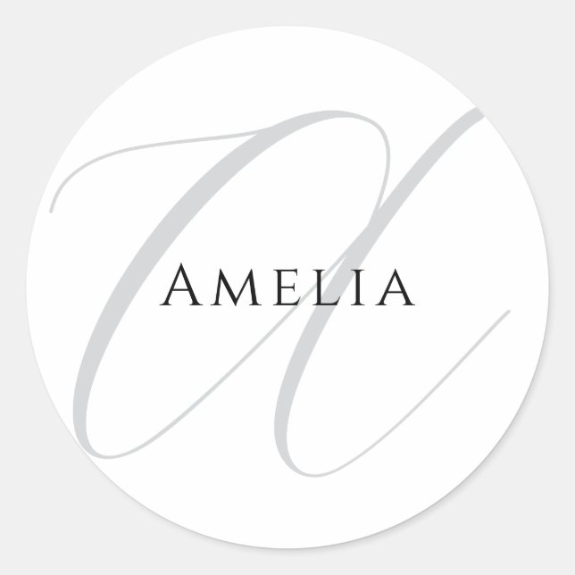 Sticker Rond Nom chic monogramme lettre initiale calligraphie  (Devant)
