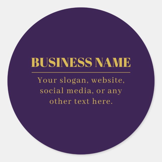 Sticker Rond Nom commercial ou salutation Dark Purple & Gold (Devant)
